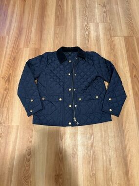 J. Crew Navy Quilted Jacket with Gold-Tone Snaps